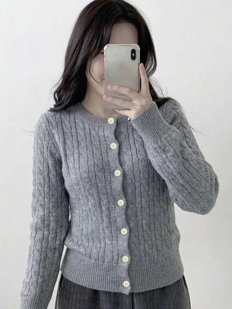 YCYC Autumn/Winter New Design Twisted Rope Button Casual Versatile Long Sleeve Cardigan For Women - Grey - View 1