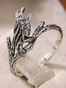 Gmzalx Vintage Textured Branch Raven Women's Ring, Unique Gothic Style Animal Ring, Suitable For Daily Wear, Theme Party, Holiday Gift - Antique Silver - View 12