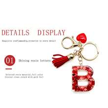 Pomegranate Style 26 Letter Keychain, Red Resin Key Chain With Heart Decoration, Tassel Crystal Bag Charm Pendant - Multicolor - View 3