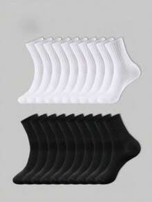 6 Pairs/12 Pairs/18 Pairs/30 Pairs/40 Pairs Black & White Thickened Men's Winter Socks, Fashionable Casual Comfortable, Odor-Resistant, Suitable For Outdoor Sports, Running, Fitness, Compression - Multicolor - View 1