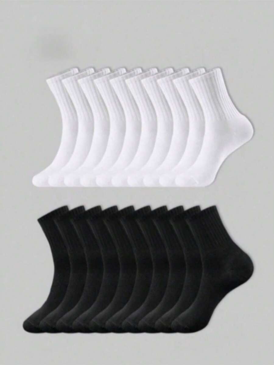 6 Pairs/12 Pairs/18 Pairs/30 Pairs/40 Pairs Black & White Thickened Men's Winter Socks, Fashionable Casual Comfortable, Odor-Resistant, Suitable For Outdoor Sports, Running, Fitness, Compression - Multicolor - View 1