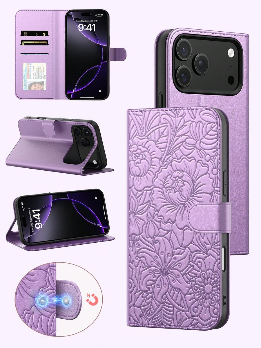 1 buah Casing Ponsel Apple Multifungsi dengan Stand Ponsel Pintar, Casing Ponsel Apple 17 Pro Max dengan Penutup Timbul 3D, Casing Pelindung Anti Guncangan dan Anti Jatuh untuk Apple 17, Tempat Kartu untuk Apple 16, Casing Ponsel Apple 13 dengan Motif Bunga Mekar 3D, Casing Ponsel Berkualitas, Cocok untuk Penggunaan Sehari-hari, Casing Ponsel Pintar dengan Perlindungan Menyeluruh, Cocok untuk Penggunaan Sehari-hari, Aksesori Ponsel Praktis untuk Honor - Purple - View 1