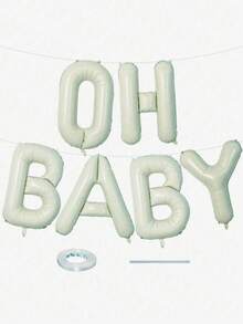 40英寸/16英寸“Oh Baby”字母气球横幅套装 - 象牙色铝箔字母气球，配丝带和吸管，适用于婴儿派对装饰、性别揭晓派对、生日装饰、中性婴儿房庆祝活动、迎婴派对、生日派对、婴儿派对装饰 - 彩色 - 查看 2