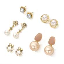 10pcs Gold Women's Earring Set, Luxury Geometric Metal Earrings, Faux Pearl Alloy Earrings, Suitable For Daily Wear, Women's Gift - Multicolor - View 7