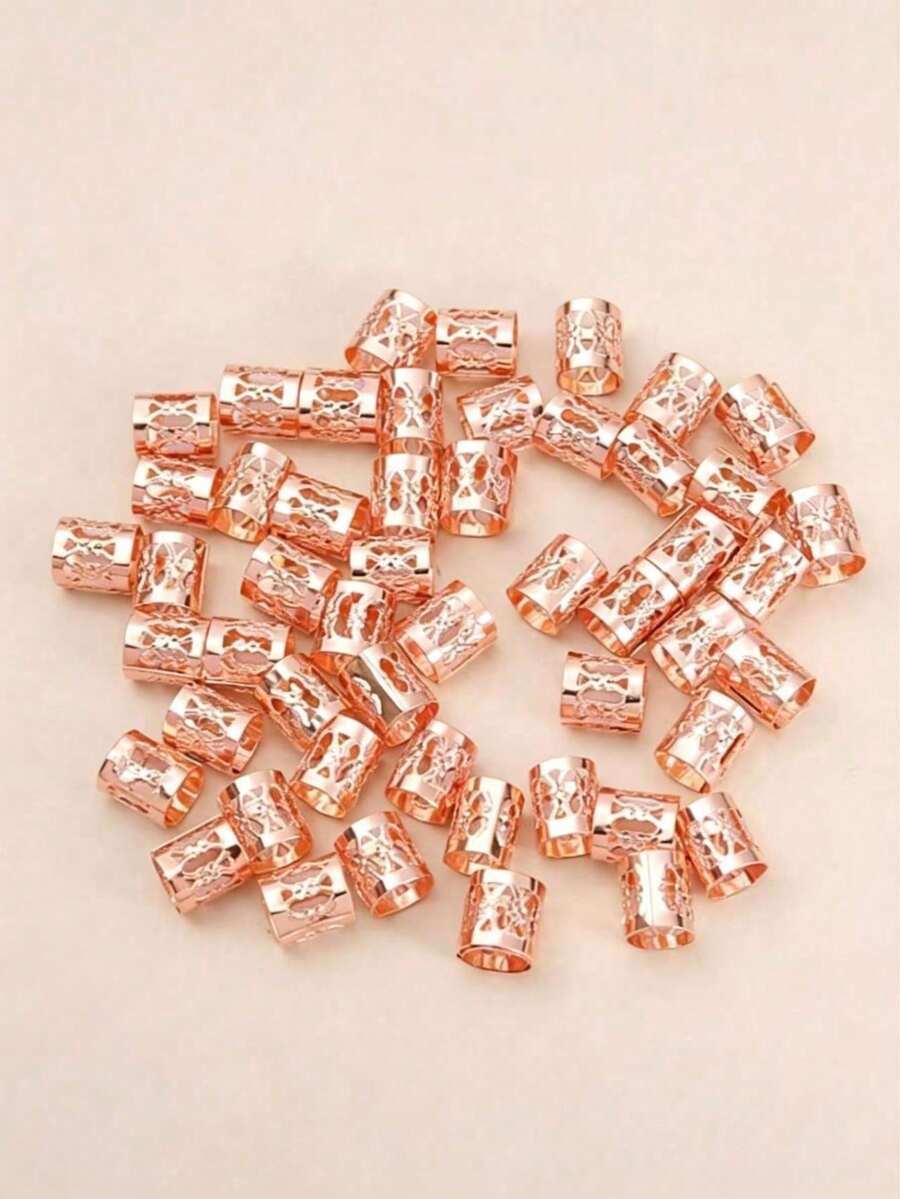 50pcs Metal Hollow Dreadlock Hair Rings Suitable For Women's Daily Use,Claw Clips - Rose Gold - View 1