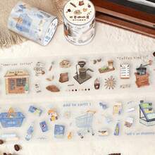 Old Lane Coffee House PET Washi Tape, Vintage Coffee Shop Shopping Elements Salt Style Planner Scrapbooking Collage Decorative Stickers - Rectangle - View 7