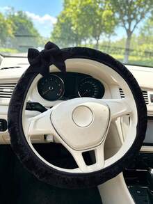 2 Buah Pelindung Bahu Setir Mobil Motif Pita Warna Polos, Set Dekorasi Pita Lembut yang Indah, Aksesoris Interior Mobil - Penutup roda kemudi - View 5