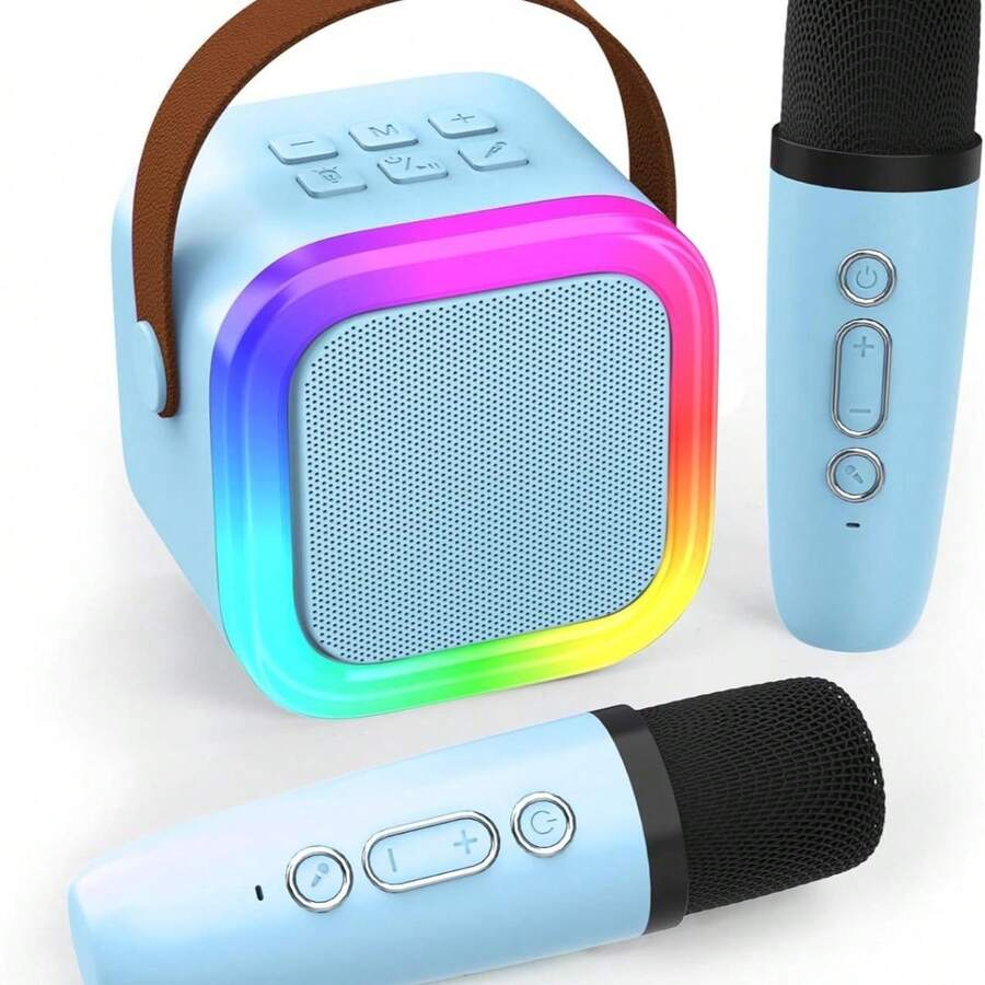 Mini Máquina de Karaoke para Niños y Adultos, Bocina Bluetooth Portátil con 2 Micrófonos Inalámbricos, Juguete y Regalo de Cumpleaños para Niñas de 4, 5, 6, 7, 8, 9, 10, 11, 12+ años, Ideal para Fiestas en Casa y Familia - Azul - Ver 1