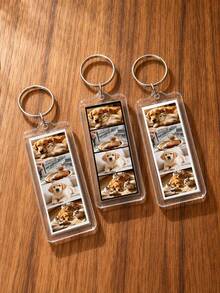 Custom Rectangular Photo Keychain | Personalize With 4 Photos | Gift For Pet Lovers | Car & Backpack Charm | Photo Booth Style Keychain | Dual-Photo Design | Memorial Gift | Key Ring | Anniversary Mini Photo Booth Keychain | Photo Keyring - Multicolor - View 7
