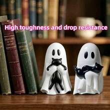 Cute Halloween Ghost-Shaped Black Cat Figurine, 3.5 Inches (Mini Size), Resin Material, Suitable For Multi-Layer Tray Decoration, Aesthetic Shelf Display Or Desktop Ornament; Also An Ideal Gift For Cat Lovers, Halloween Decor Figurine, Halloween Gift - Halloween B - View 10