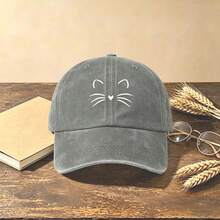 1pc Cat Whiskers Heart Print Washed Baseball Cap Adjustable Vintage Cotton Hat For Casual Street Daily Outdoor Travel - Multicolor - View 13