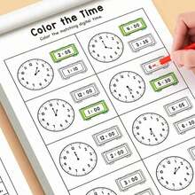 1Pc 32P Clock Reading Workbook Telling Time To Hour Half Hour Analog Digital Time Practice Book For Kids Toddlers Early Learning Homeschool Supplies Halloween Decor Christmas Gift All Styles Shipped Randomly - Multicolor - View 2