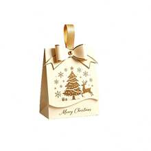 34/68/106pcs Christmas Bow Handheld Gift Box, Golden Elk & Xmas Tree Print Candy Treat Box Holiday Party Favor Packaging, Includes Christmas Stickers - D - View 7