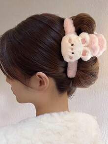 1PC Autumn/Winter Cute Plush Rabbit Hair Clip, Pink Fluffy Rabbit & Shark Hair Clip, Kawaii Cartoon Animal Strong Grip Hair Clip, Sweet Hair Accessory For Women And Girls Updo Hairstyles, Back To School Essential - Multicolor - View 6