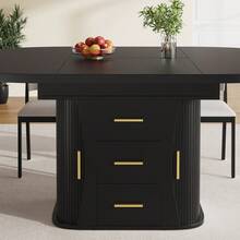 Extendable Dining Table, Dining Room Table, Kitchen Table, Round Dining Table, Extends To Oval, 118-158, Seats Up To 6 People, Three-Tier Storage, Walnut - Black + MDF - View 7