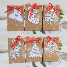 24pcs Christmas Kraft Paper Gift Boxes With Red Ribbon, Small Christmas Paper Gift Boxes, 6/8 Holiday Patterns Available (Santa Claus, Snowman, Gingerbread Man, Reindeer, Bell), Winter Party Favor Bags, Suitable For Classroom Gift Exchange Decoration, Holiday Gift Packaging Boxes - Kraft Paper Bag - View 10