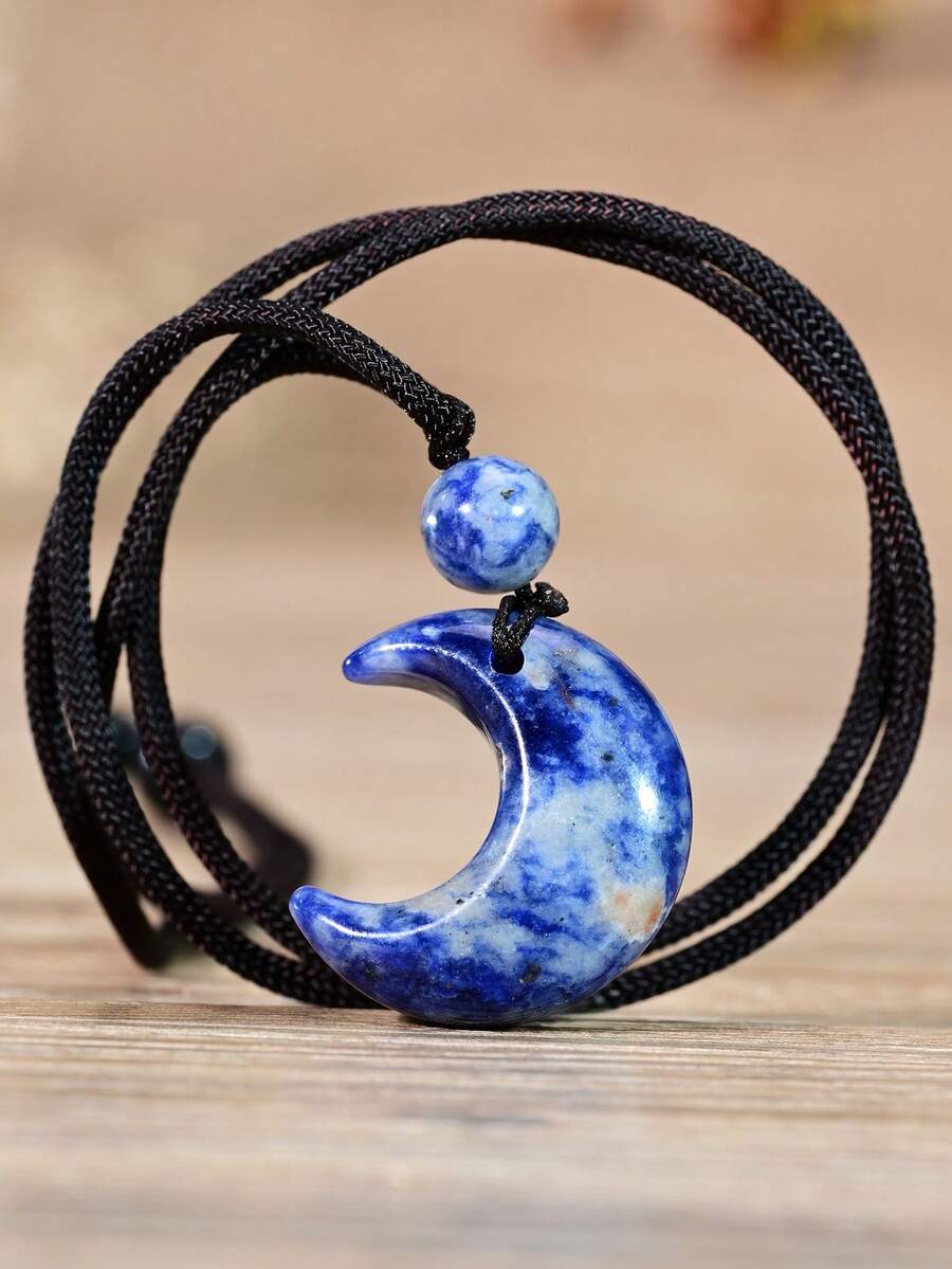 Yumfeel 天然蘇紀石月亮吊墜項鍊，波希米亞風飾品，時尚個性，適合齋月、聖誕節、生日禮物
