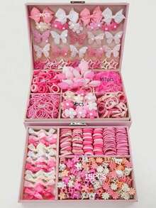 534pcs/121pcs Pink Full Set Hair Accessories, Bow Hair Clips, Flower Hair Clips, Elastic Hair Bands, Multiple Decorative Hair Accessories, Suitable For Women's Daily Wear - Multicolor - View 6
