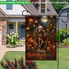 1pc 2D Flat Garden Flag, Halloween And Christmas Elements Combined, Single-Sided Printed Garden Flag, Suitable For Party Outdoor Indoor Home Decor Garden Flag, Party Decoration Supplies, Lawn, Porch Or Yard, Garden Decoration, Flag Pole Not Included - A - View 7