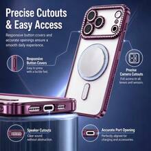 1件 Hadaasi 櫻桃紅時尚塗層亮片鑽石透明手機殼，適用於 Apple 18pro/18promax/18/16 15 14 13 A12 11 PRO MAX Plus，支援無線充電，防震保護殼，水鑽設計耐用外殼，適合時尚愛好者與 Apple 用戶，17 Pro Max Apple 手機殼 17 Pro Max Apple 手機無線充電殼 - 櫻桃紅 - 查看 8