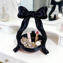 Cute Bow Jewelry Tray, Shiny Pearl Texture Ring & Earring Storage Dish, Bathroom Vanity Aesthetic Decor Organizer Box - Multicolor - View 13