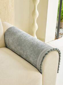 1pc Chenille Sofa Cushion, With Pom Pom Lace Trim Design, All-Season Anti-Slip Seat Pad, Machine Washable, Pet-Friendly Stain-Resistant, Sofa Protector Cover - Light Grey - View 6