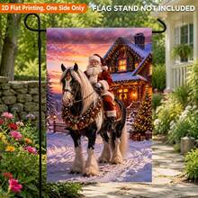 1pc 2D Flat Garden Flag, Santa Claus Riding Horse Delivering Gifts Polyester Garden Flag, Single-Sided Print, Suitable For Home And Garden, Holiday Decoration, Porch Decor, Flag Pole Not Included - A - View 6