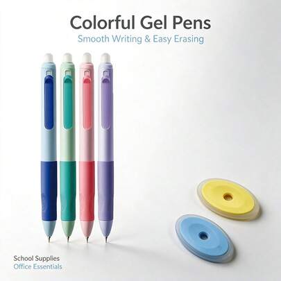 6pcs Set - Erasable Gel Pens, 4-Color Mixed Retractable Pens With 2 Erasers, Suitable For School, Classroom Supplies, Student Stationery, Artists And Supplies, Back To School Gifts, Suitable For Coloring, Painting, Planner Marking, Wedding, Christmas, Mother's Day, Back To School, Home, Students, Halloween, Back To School, Smooth Writing And Quick Drying Kawaii Stationery Pens, Office.School Supplies.