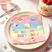 20/40pcs Cute Cartoon Food Themed Birthday Paper Napkins, 16.5cm Size, Gradient Color Design, Suitable For Dumplings, Buns, Sushi, Ice Cream And Other Food Shapes. Disposable Napkins For Birthday Party Table Decoration Design - View 2