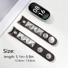 1pc Unisex Retro Rock Style Cool Square Metal Rivet Watch Band Black Brown Leather Strap Replacement Band For Xiaomi Band 10/9/8/7 Compatible With Xiaomi Band 10/9/8/7 Pro Smart Watch Band Accessory Streetwear Style - Rust Brown - View 2
