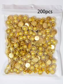 10-200顆 12mm 黃色珍珠花，中心鑲嵌黃色珍珠，周圍環繞小白色水鑽，向日葵圖案，亮面鈕扣水鑽花，DIY手工配件，適用於花卉頭飾與衣飾裝飾 - 12mm黃珍珠花 - 查看 11