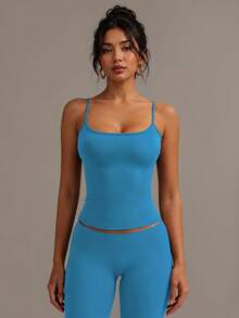 XLLAIS Sexy Backless Women's Camisole, Elastic Casual Spaghetti Strap Tank Top Summer - Aqua Blue - View 1