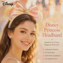 1PC Disney Style Princess Crown Sequin Minnie Mouse Ear Headband, Shiny Colorful Sequin Mouse Ears With Peach Satin Bow And Rhinestone Gold Crown Top, Essential Accessory For Disney Theme Park Travel And Vacation Outfits - Multicolor - View 2