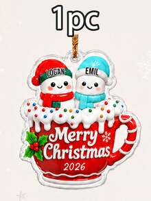 Custom Snowman Mug Christmas Ornament, Personalized 2-6 Name Tree Hanging Decor, Festive Holiday Family Style, Customized Christmas Decoration, Customizable Name Keepsake, Christmas Tree Decor, Family Friends Gift 2026, Christmas Gift - Style B - View 16