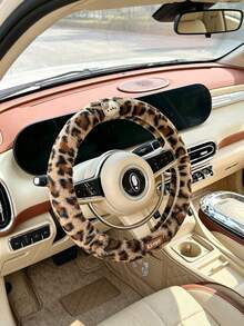 1pc Cat Car Steering Wheel Cover, Winter Soft Plush Squishy Auto Steering Wheel Protector, Leopard Pattern, Multicolor, Stylish Automotive Interior Decor For Adult Drivers, Vehicle Accessory For Daily Driving Travel Occasion - Multicolor - View 10