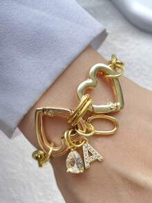 1pc A-Z Initial Letter Chain,Gold Heart Clasp Letter Chain,Colorful Climbing Chain,,Double Heart Buckle Letter Chain,For Celebrating Holiday Daily - Yellow Gold - View 26