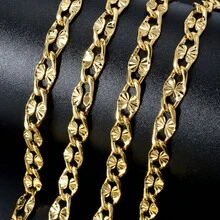 1pc 18K Gold Plated Copper 750 Italian Flat Textured Necklace, Unisex, Daily Wear - Gold - View 1
