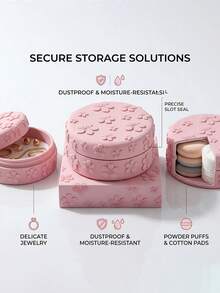 1pc Sealed Dust‑Proof Makeup Storage Container, Floral Embossed Vanity Organizer For Swabs & Make‑Up Remover Pads, Bathroom Dresser Counter Decor Storage Jar,Pink/Blue/White Available,Makeup Organizer,Room Decor - Multicolor - View 5