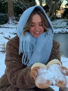 1pc Thick Solid Color Fleece Mohair Tassel Scarf, Chic Autumn/Fall Warm Couple Shawl, Soft & Comfortable Blanket Scarf, Suitable For Daily Wear - Baby Blue - View 3