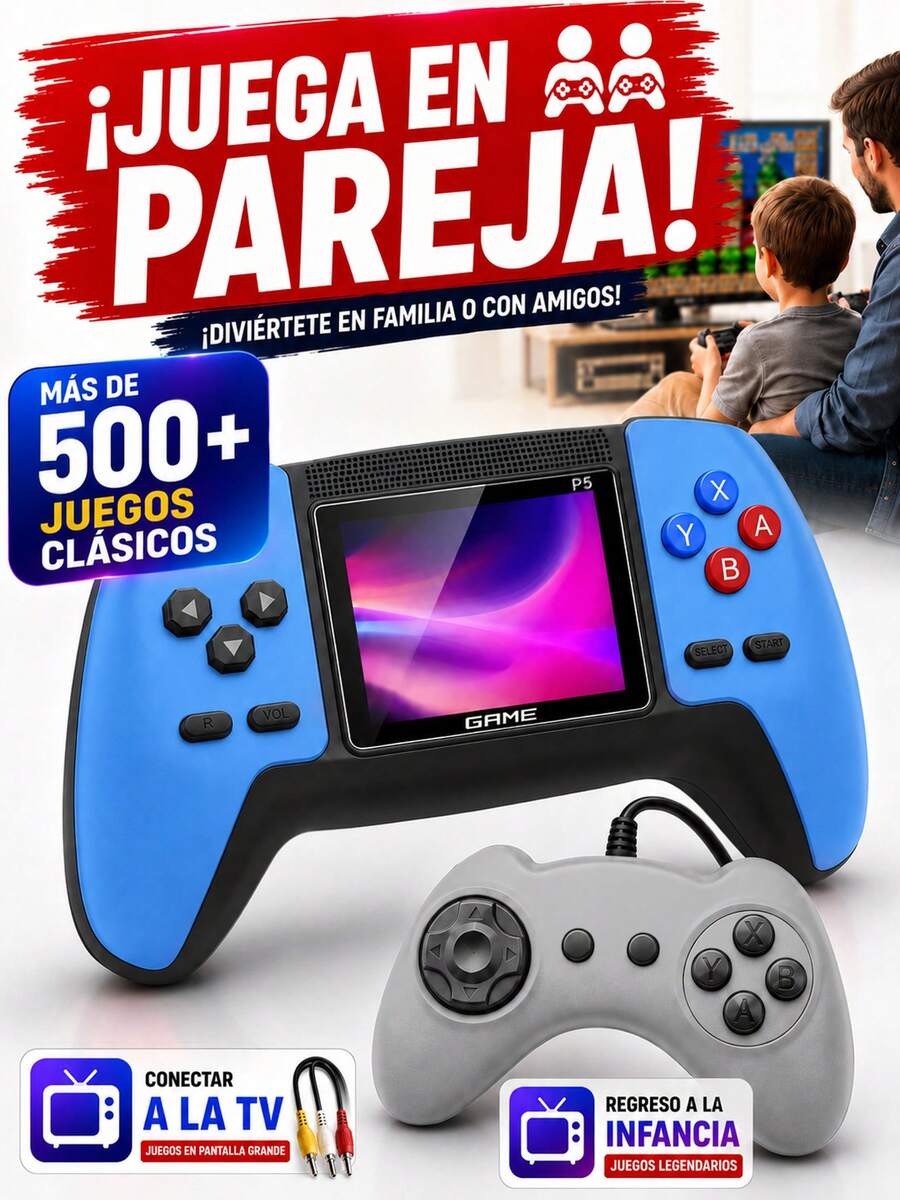 Portable Game Console With P5 Controller And Integrated Screen, 520 Retro Games, Rechargeable, Compatible With TV And 2 Player Mode