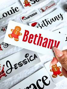 1/3/5pcs Customized Christmas Name Stickers, Featuring Santa Claus, Reindeer And Gingerbread Man Patterns, Personalized Name Labels, Suitable For Wine Glasses, Mugs And Gift Box Decoration, Perfect For Christmas Party Decor - Multicolor(Christmas Edition) - View 5