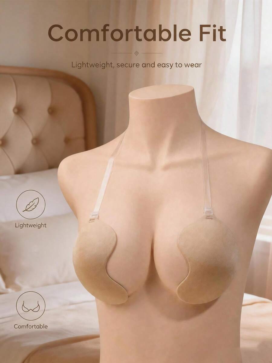 1pc Women's Upgraded Mango Adhesive Bra, Halter Neck Style, Soft And Comfortable, Suitable For Halter Tops, Halter Dresses And More - Multi-color - View 1