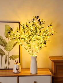 1pc LED Simulated Olive Branch Copper Wire Tree Light, Creative Home Decor To Create Holiday Atmosphere, Olive Branch LED Light With Small Fairy Lights, Artificial Green Tree Suitable For Modern Holiday Home Decor - Perfect For Wedding, Birthday Party, Cafe, Tabletop (Battery Operated) - Warm white light - View 2