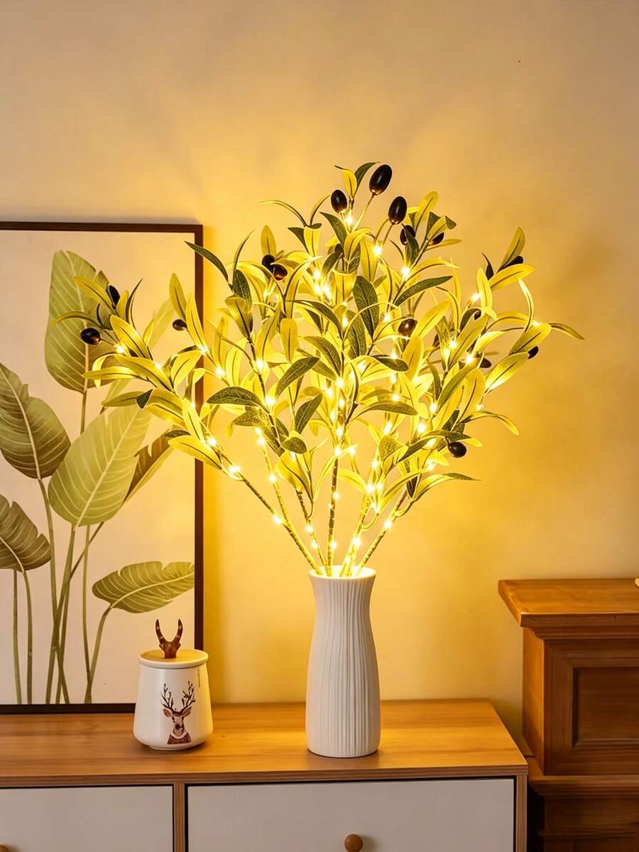 1pc LED Simulated Olive Branch Copper Wire Tree Light, Creative Home Decor To Create Holiday Atmosphere, Olive Branch LED Light With Small Fairy Lights, Artificial Green Tree Suitable For Modern Holiday Home Decor - Perfect For Wedding, Birthday Party, Cafe, Tabletop (Battery Operated)