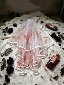 1pc Women's Solid Color Bohemian Polyester Bloody Horror Veil Hair Comb, All-Season Halloween Costume Bride Role Play Hair Accessory - White - View 4