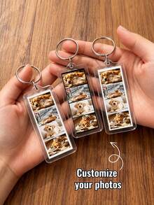 Custom Rectangular Photo Keychain | Personalize With 4 Photos | Gift For Pet Lovers | Car & Backpack Charm | Photo Booth Style Keychain | Dual-Photo Design | Memorial Gift | Key Ring | Anniversary Mini Photo Booth Keychain | Photo Keyring - Multicolor - View 1