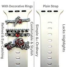 4pcs Watch Band Decorative Rings, Zinc Alloy Rose Flower Metal Sliding Charms, Suitable For Apple Watch Silicone Band, Smart Watch Band Jewelry Accessories, For Women, Available In Silver/Rose Gold/Gold (Band Not Included) - Mouldless - View 2