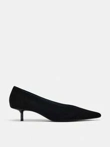 2026 New Plus Size Women's Pointed Toe V-Neck Thin Low Heel Slip-On Elegant Low Vamp Pumps - Black - View 4