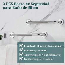Set 2 Barras de Apoyo de Acero Inoxidable 60 cm, Pasamanos Antiderrapantes para Baño, Cama y Escaleras, Diseño Resistente y , Soporte Práctico para Mayor Estabilidad y Comodidad en el Hogar - Plateado - Ver 6
