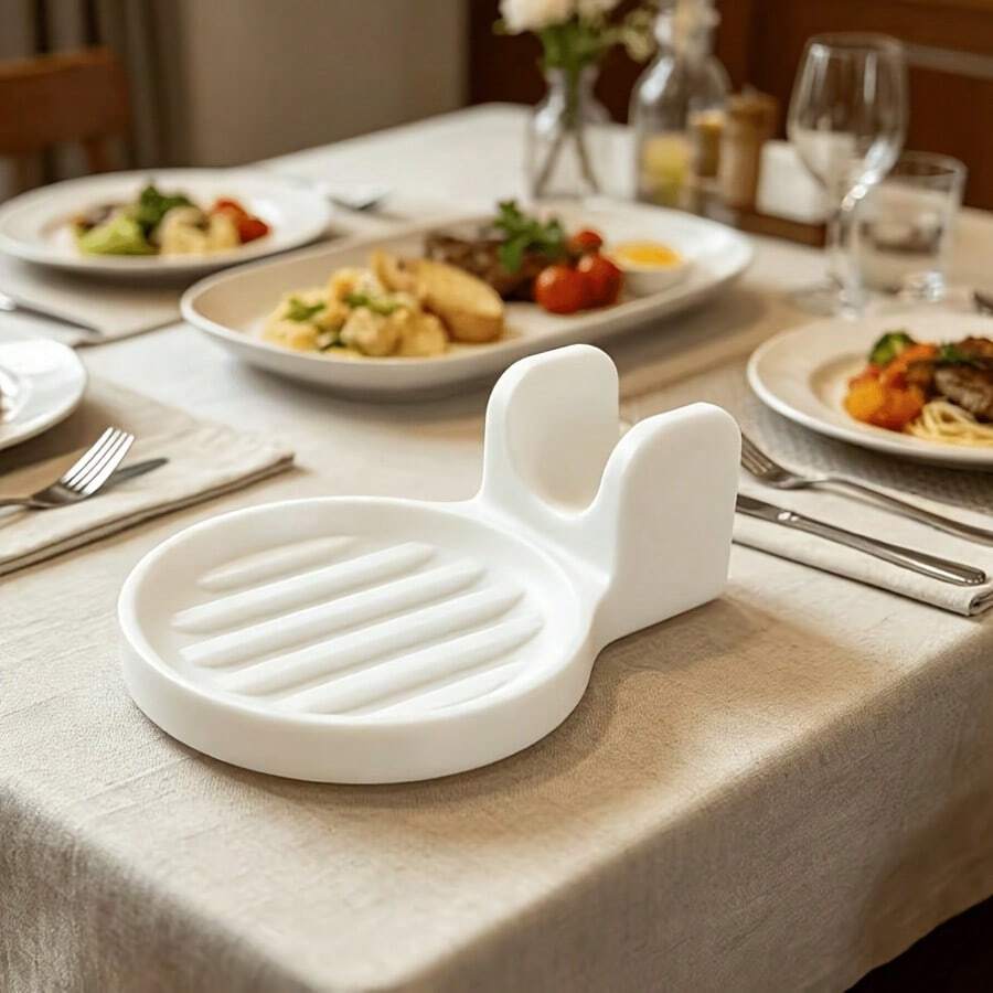 1 st skedstöd för bänkskiva, dubbelörad stekspadshållare med droppbricka, köksredskapsstöd för stekspade och soppslev, droppbricka som samlar upp sås och soppa, praktisk köksbänksorganizer, enkel heminredningstillbehör för köket, skedstöd - Multifärgad - Visa 1
